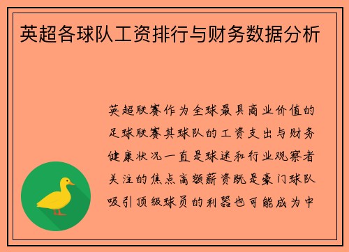 英超各球队工资排行与财务数据分析