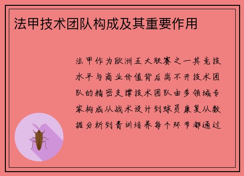 法甲技术团队构成及其重要作用