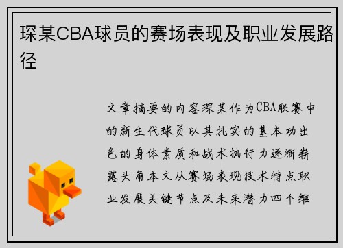 琛某CBA球员的赛场表现及职业发展路径